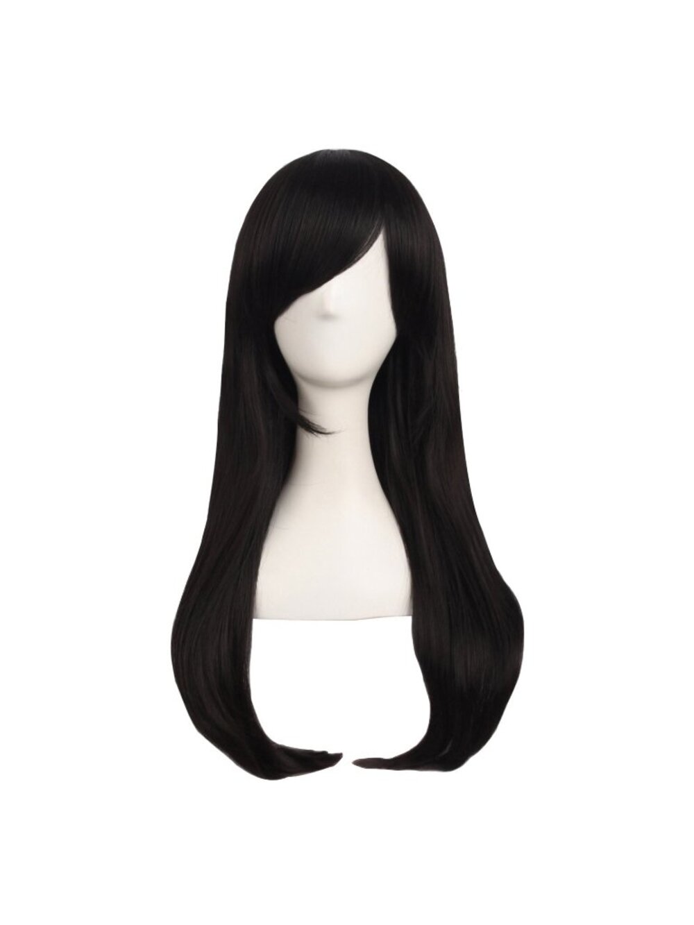 Women's Black 24 Inch Heat Resistant Long Side Bang Wavy Curly Cosplay Wigs